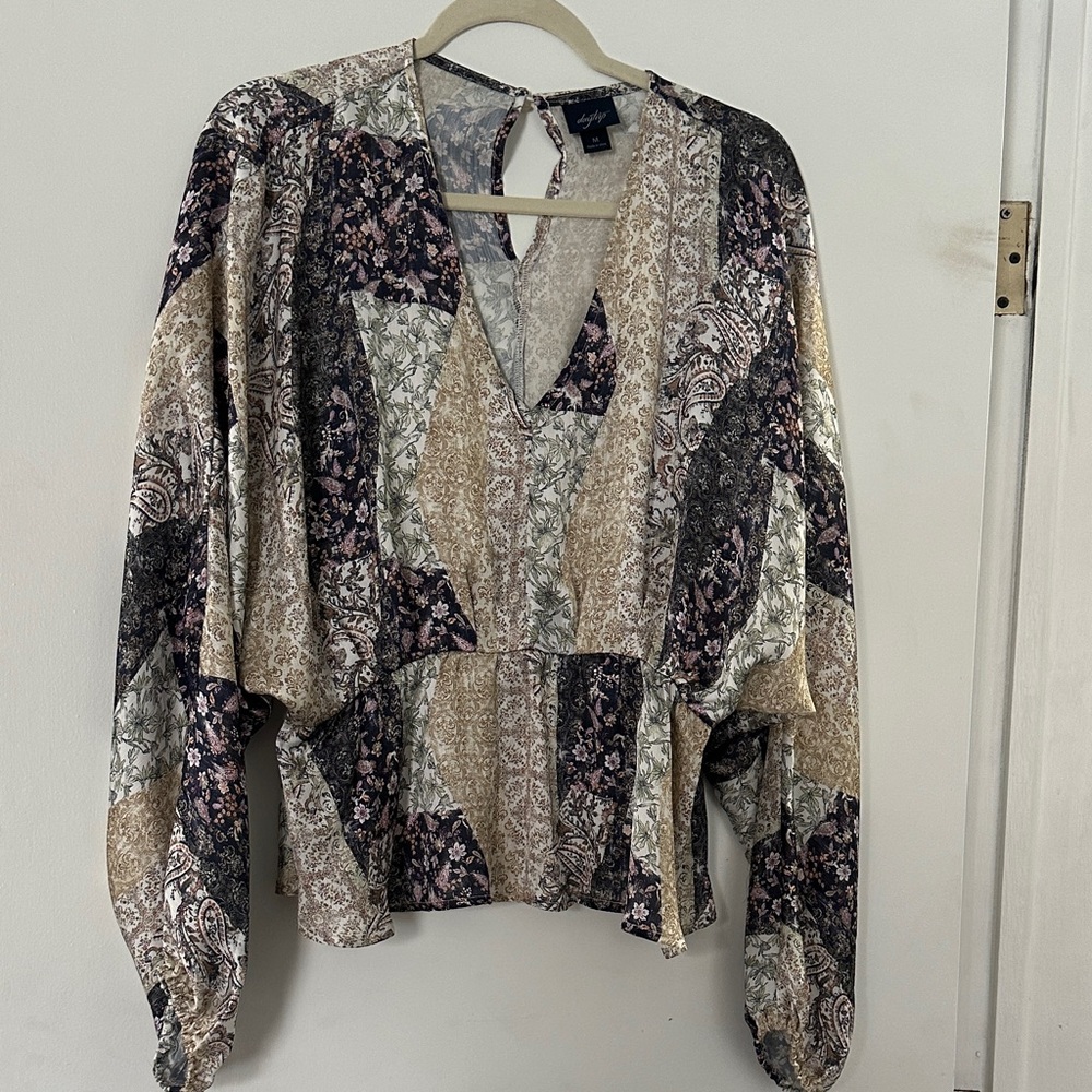 Daytrip Multicolor Patchwork V-Neck Blouse - image 1
